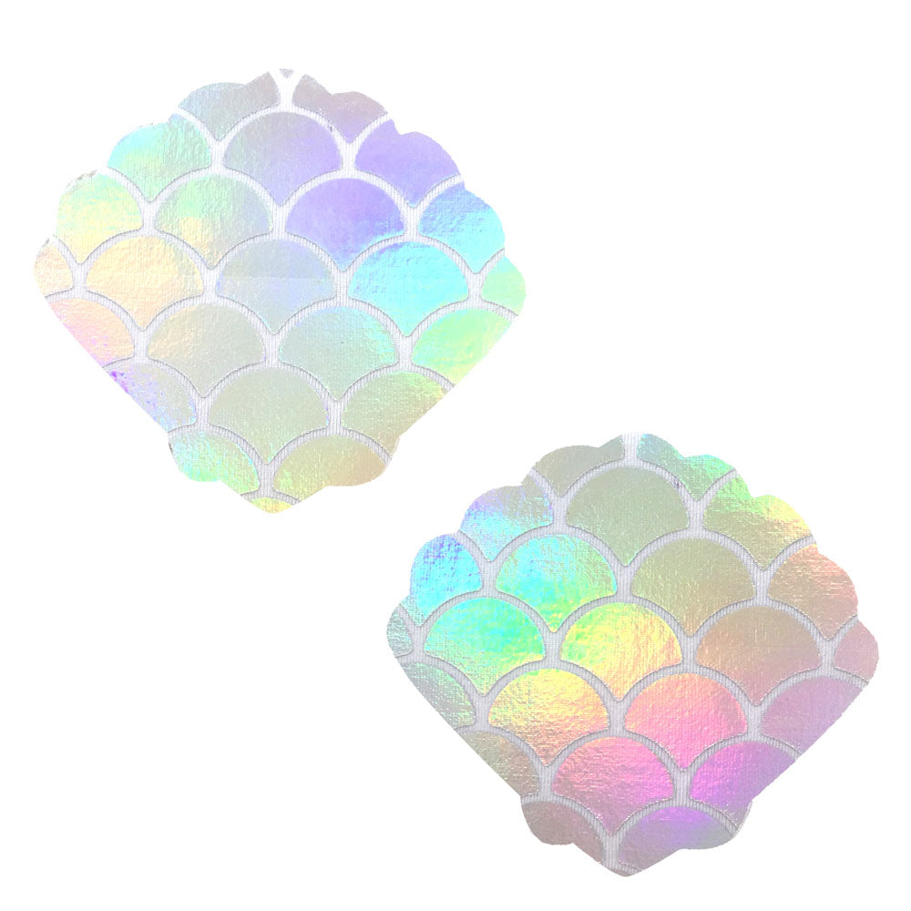 Mystical Mermaid White Holographic Mermaid Shell Nipztix Pasties NN-MYM-SHL-NS