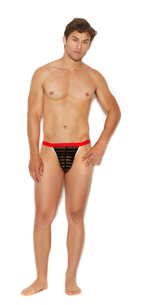 "Men's Striped Mesh G-String Pouch - One Size - Black EM-82308BLKOS"